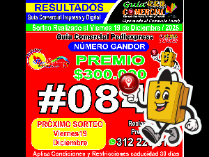 REVISTA COMERCIAL PEDIEXPRESS  TE PREMIA CON $300.000  RESULTADO SORTEO 19 DE DICIEMBRE 